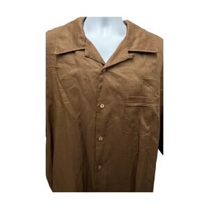 Steve Harvey Linen Men's Size 4XL Black Button Down Shirt w Pockets Short Sleeve